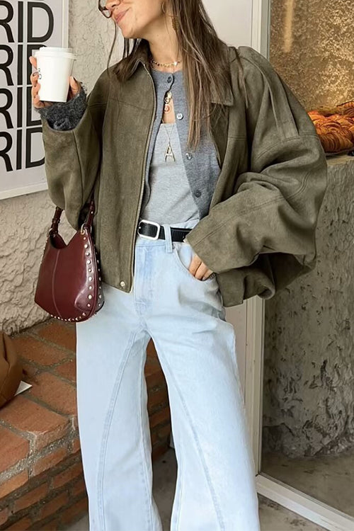 Lapel Zip Up Trendy Bomber Jacket