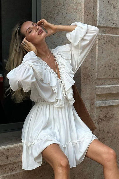 Long Sleeve Ruffled Tiered Mini Dress