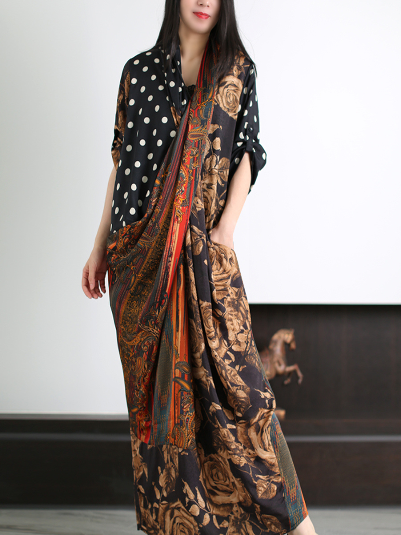 Deep V Neck Long Sleeve Wrap Maxi Dress