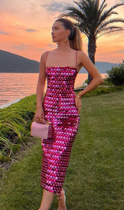 Sequin Spaghetti Strap Bodycon Mini Dress