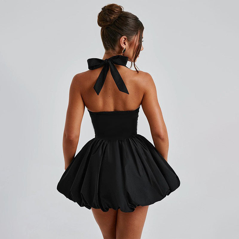 Halter Neck Corset Bubble Hem Mini Dress