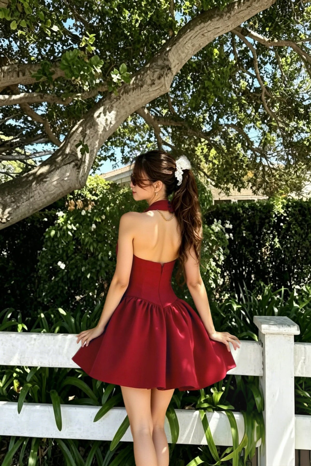Halter Square Neck Drop Waist Flared Mini Dress