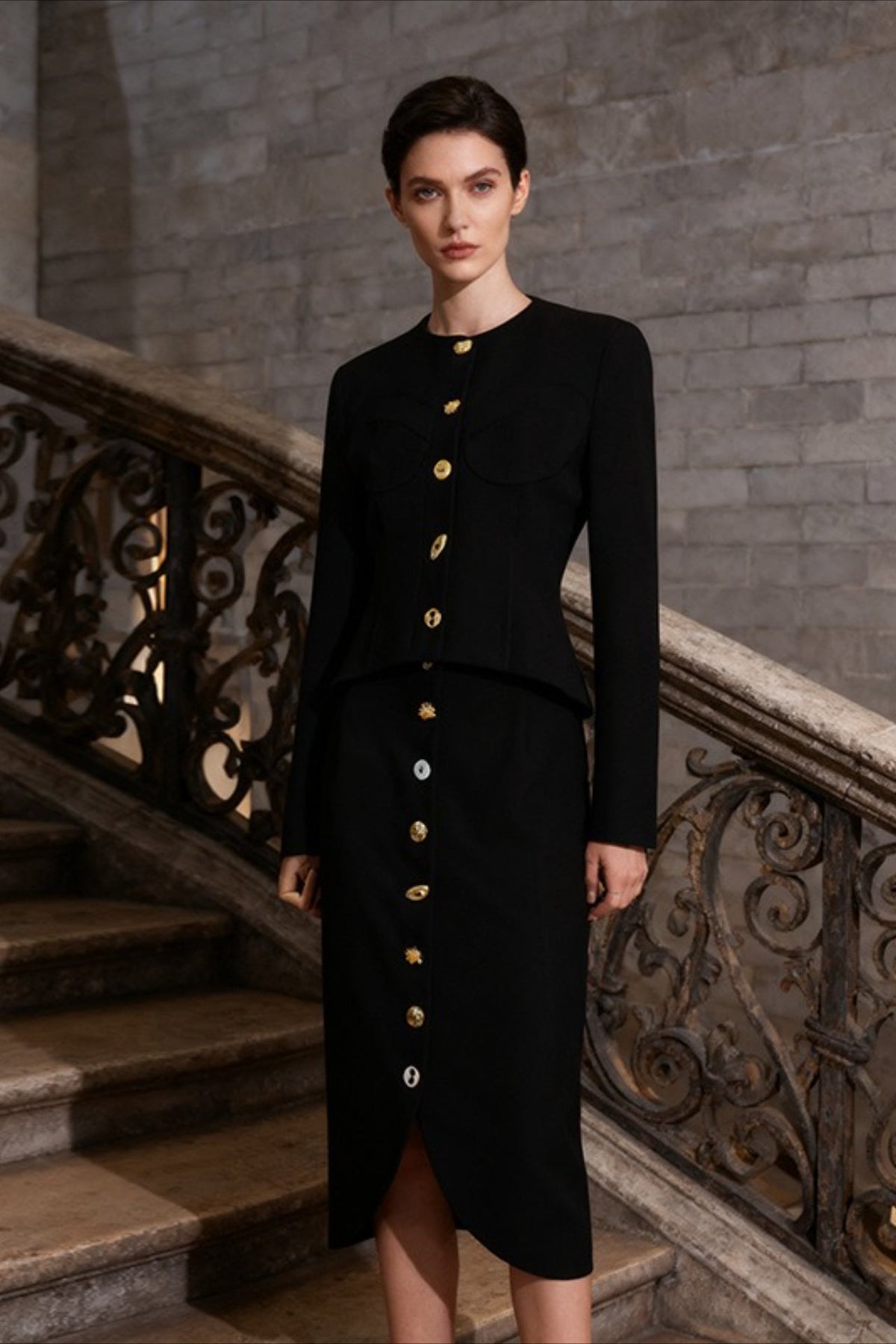 Elegant Vintage Solid Waist Cinching Slim Two Piece Set