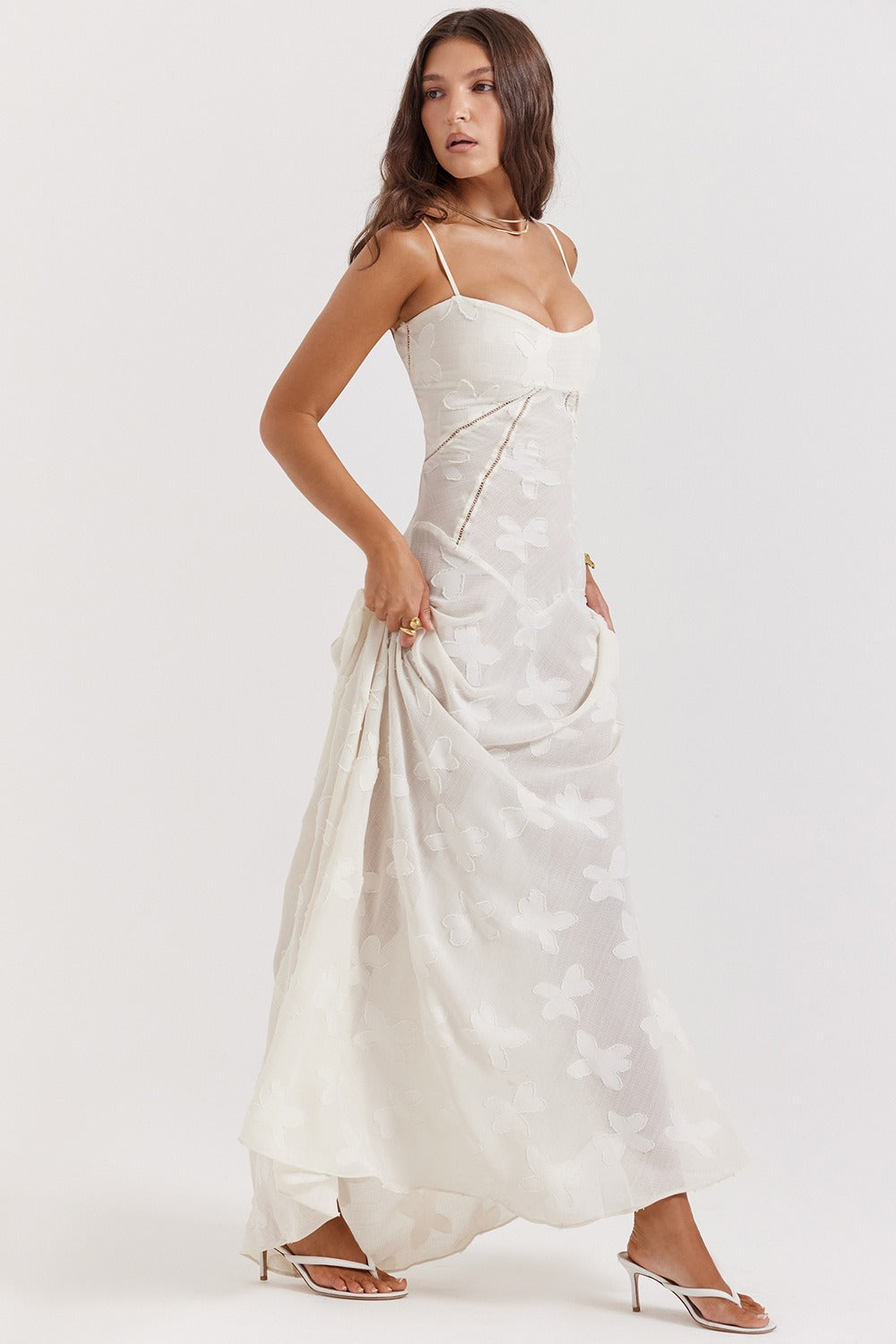 Bustier Seam Spaghetti Strap Devore Burnout Maxi Dress