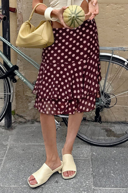 Polka Dot Knit Sheer Panel Midi Skirt