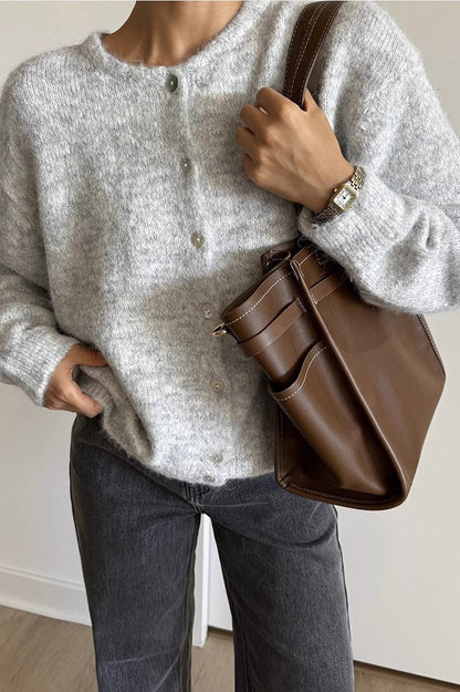 Soft Wool Shell Button Cardigan