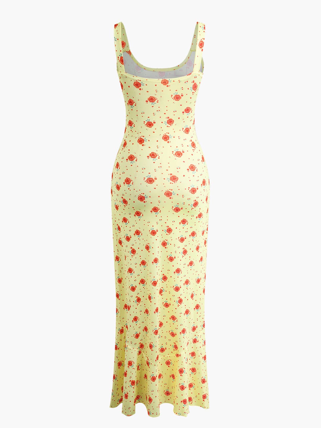 Ditsy Floral Scoop Neck Tank Strap Bodycon Maxi Slip Dress