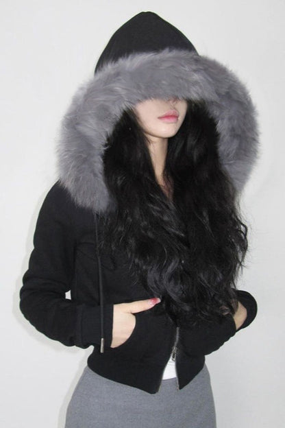 Plush Lined Cropped Zip Jacket