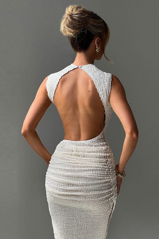 Textured Backless Bodycon Maxi Dress