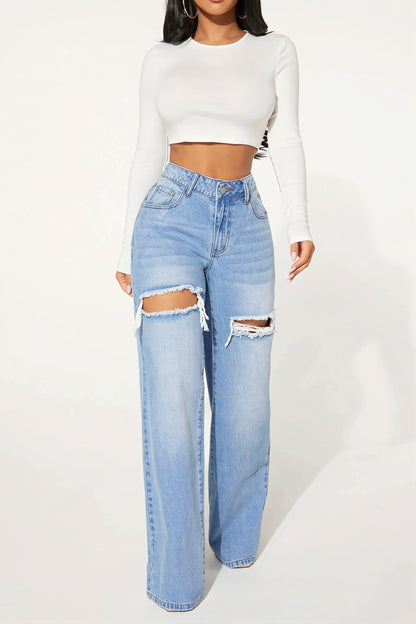Distressed Straight Leg Jeans
