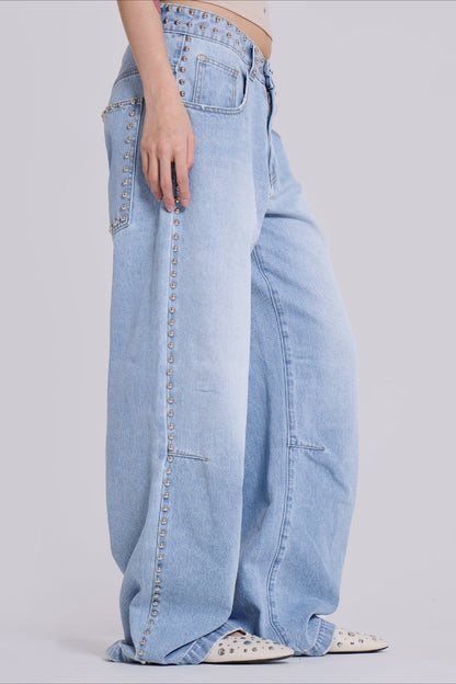 Beaded Wide Leg Denim Jeans