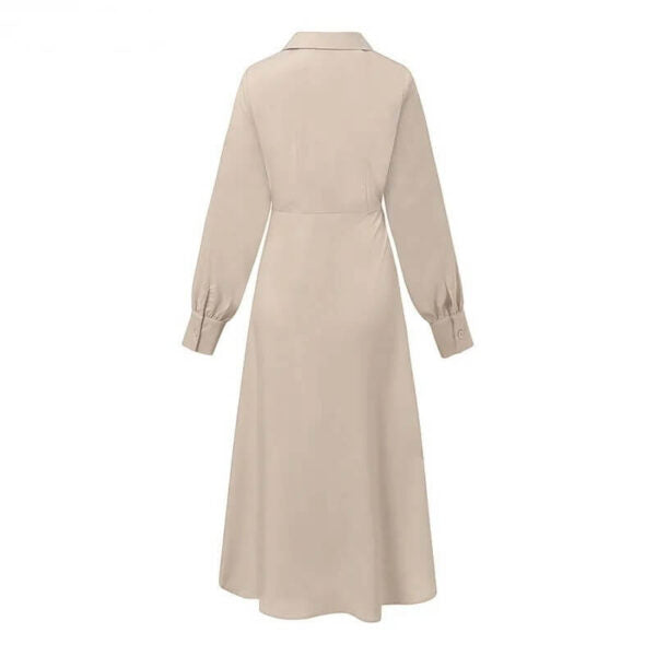 Notched Lapel Long Sleeve Wrap Cascading Ruffle Pleated Panel Maxi Dress