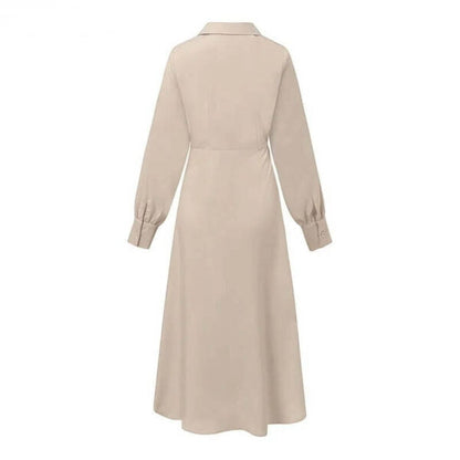 Notched Lapel Long Sleeve Wrap Cascading Ruffle Pleated Panel Maxi Dress