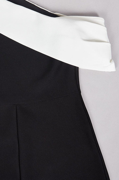 Bandage One-shoulder Color Block Bow Cocktail Dress