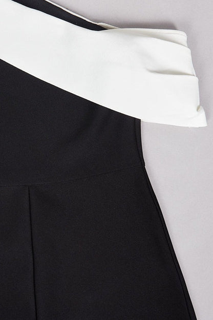 Bandage One-shoulder Color Block Bow Cocktail Dress