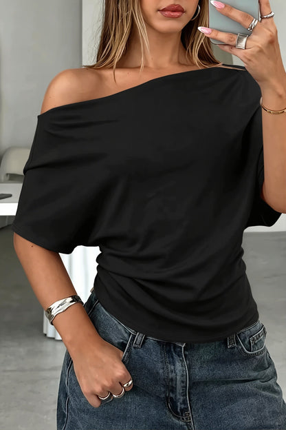 One Shoulder Ruched Waist T-Shirt