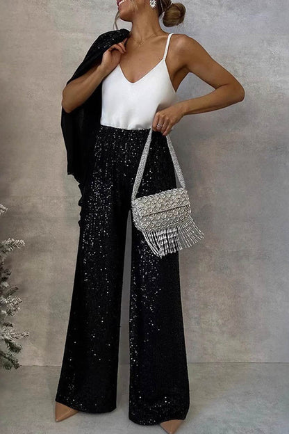 Sequin Long Sleeve Blazer Flare Long Pants Set