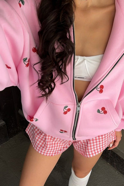 Cherry Print Loose Street Fashion Hoodie