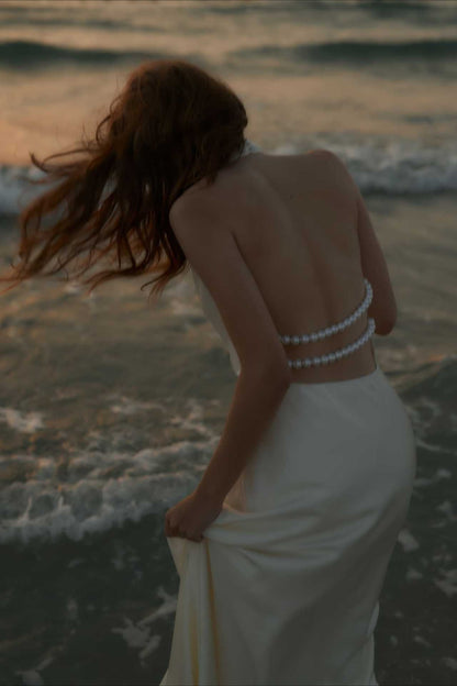 Satin V-Neck Halter Backless Maxi Dress