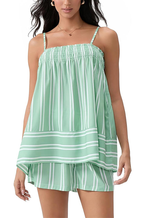 Striped Square Neck Cami Top and Shorts Lounge Set