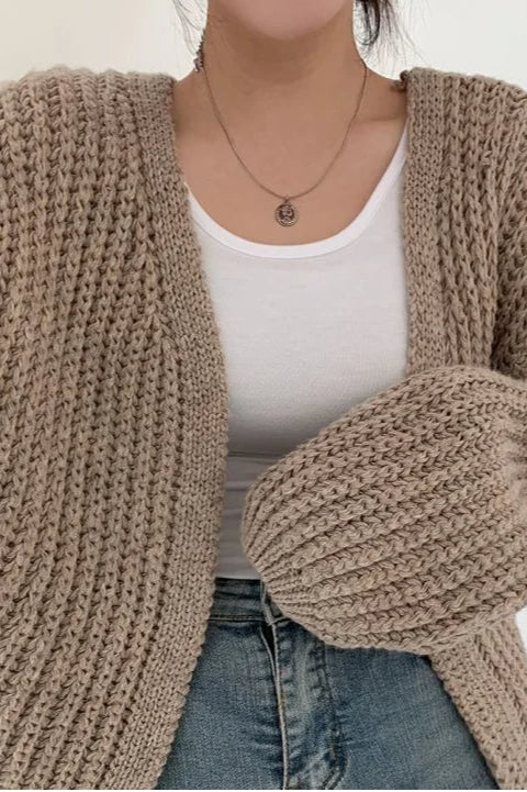 Chic Oversized Lantern Sleeve Cardigan