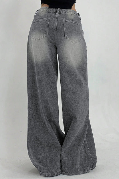 Distressed Wide Leg Floor Length Jeans