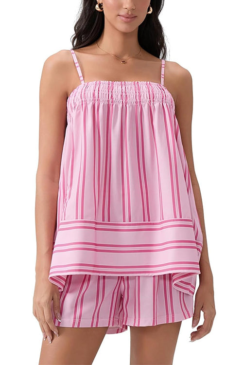 Striped Square Neck Cami Top and Shorts Lounge Set
