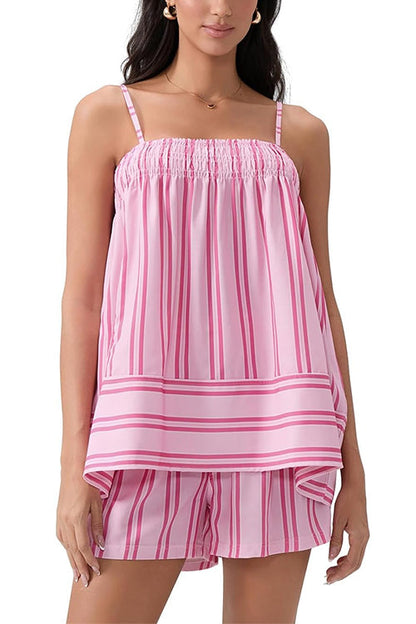 Striped Square Neck Cami Top and Shorts Lounge Set