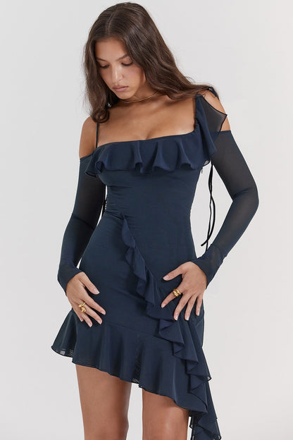 Ruffled One-Shoulder Bodycon Midi Dress