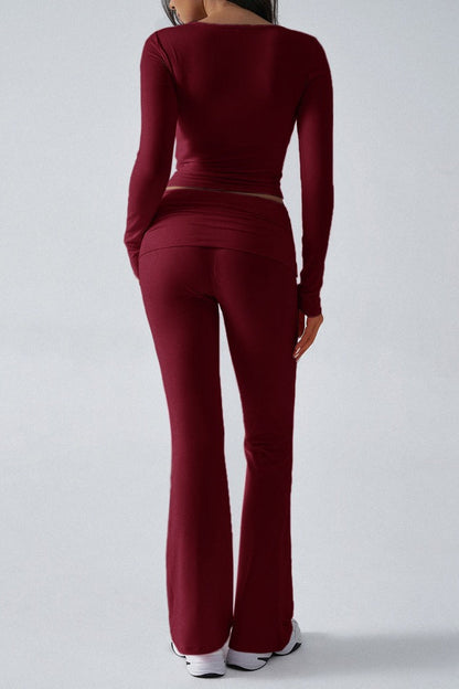 Casual Slim Fit Knit Long Sleeve Top Straight Leg Pants Set