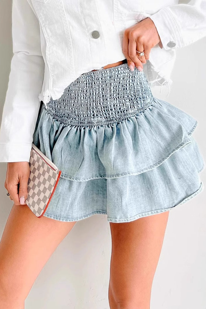 American Retro Denim Ruffled Skirt
