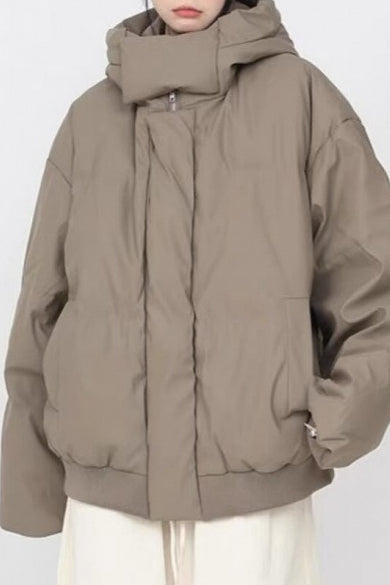 Stand Collar High Neck Hooded Puffer Jacket