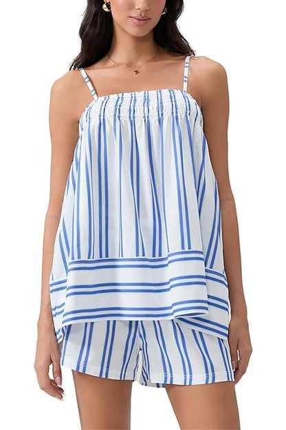 Striped Square Neck Cami Top and Shorts Lounge Set