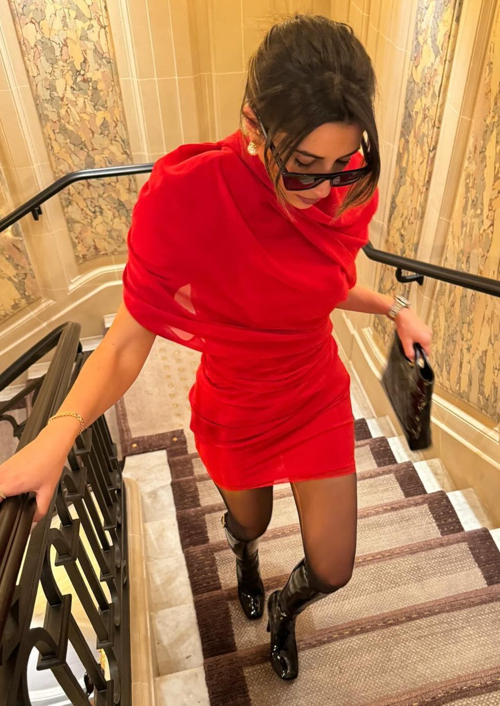 Asymmetric Pleated Mini Dress