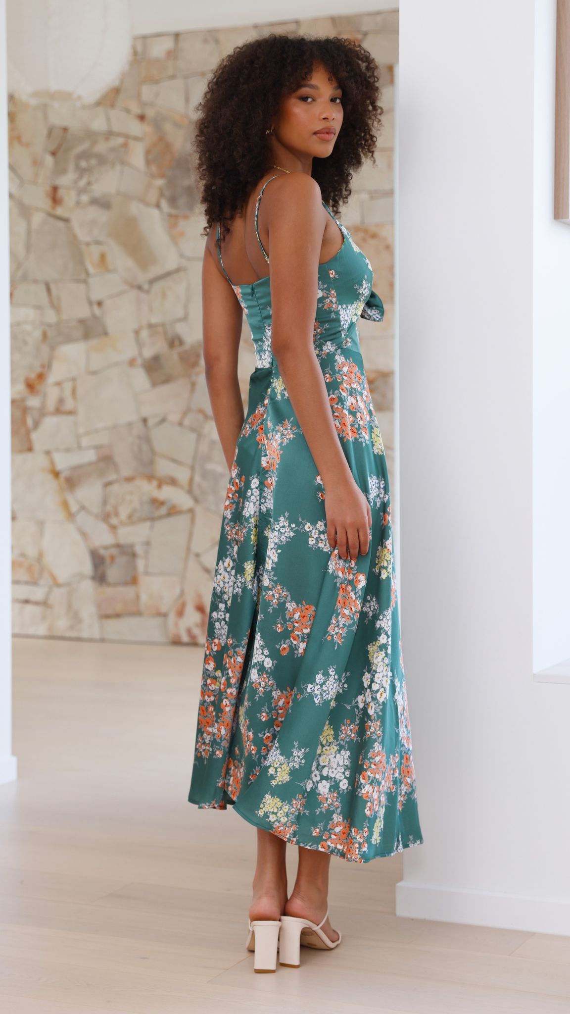 Mock Neck Ruched Draped Midi Dress