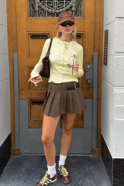 Buckle Detail Pleated Mini Skirt