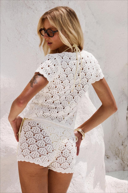 Cutout Comfy Casual Top Shorts Two Piece Set