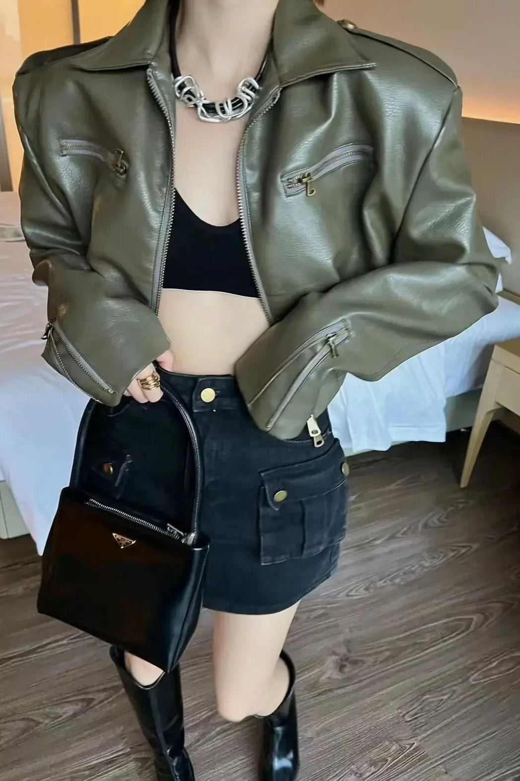 PU Leather Biker Short Jacket