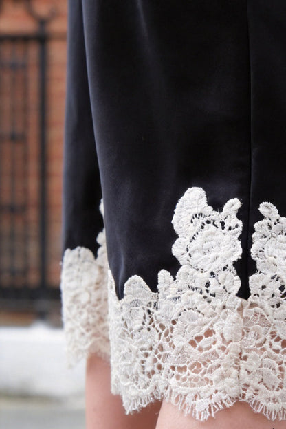 Lace Trim Satin Midi Skirt