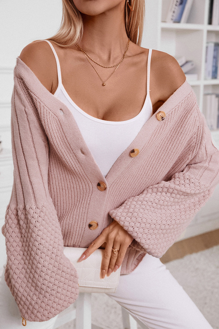 Solid Button Knit Cardigan