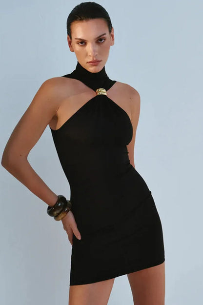 Metal Ring Strapless Mini Dress