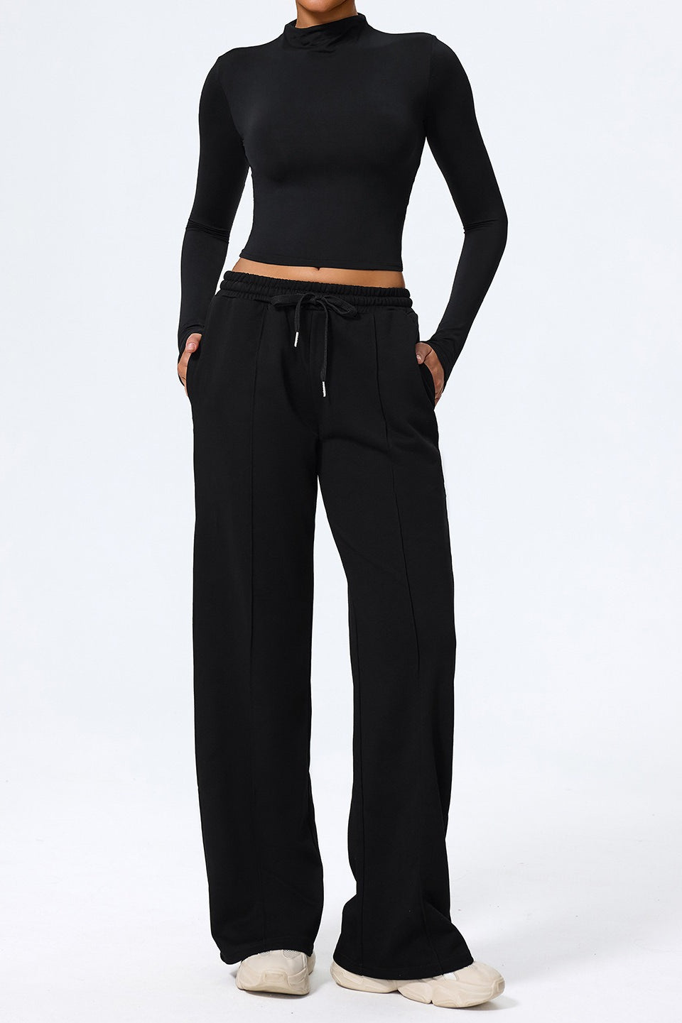 Relaxed Straight Leg  High Waist Knit Pants