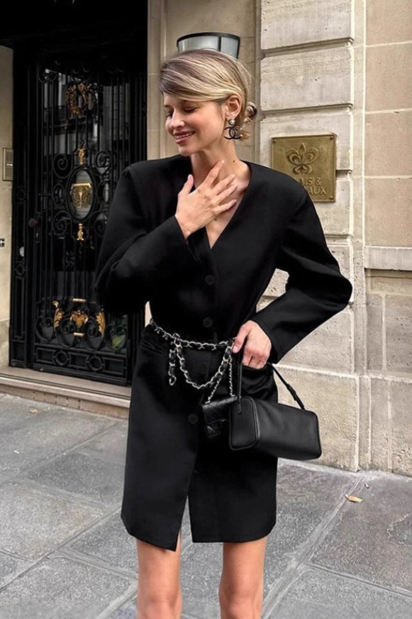 Loose Fit V Neck Blazer Coat