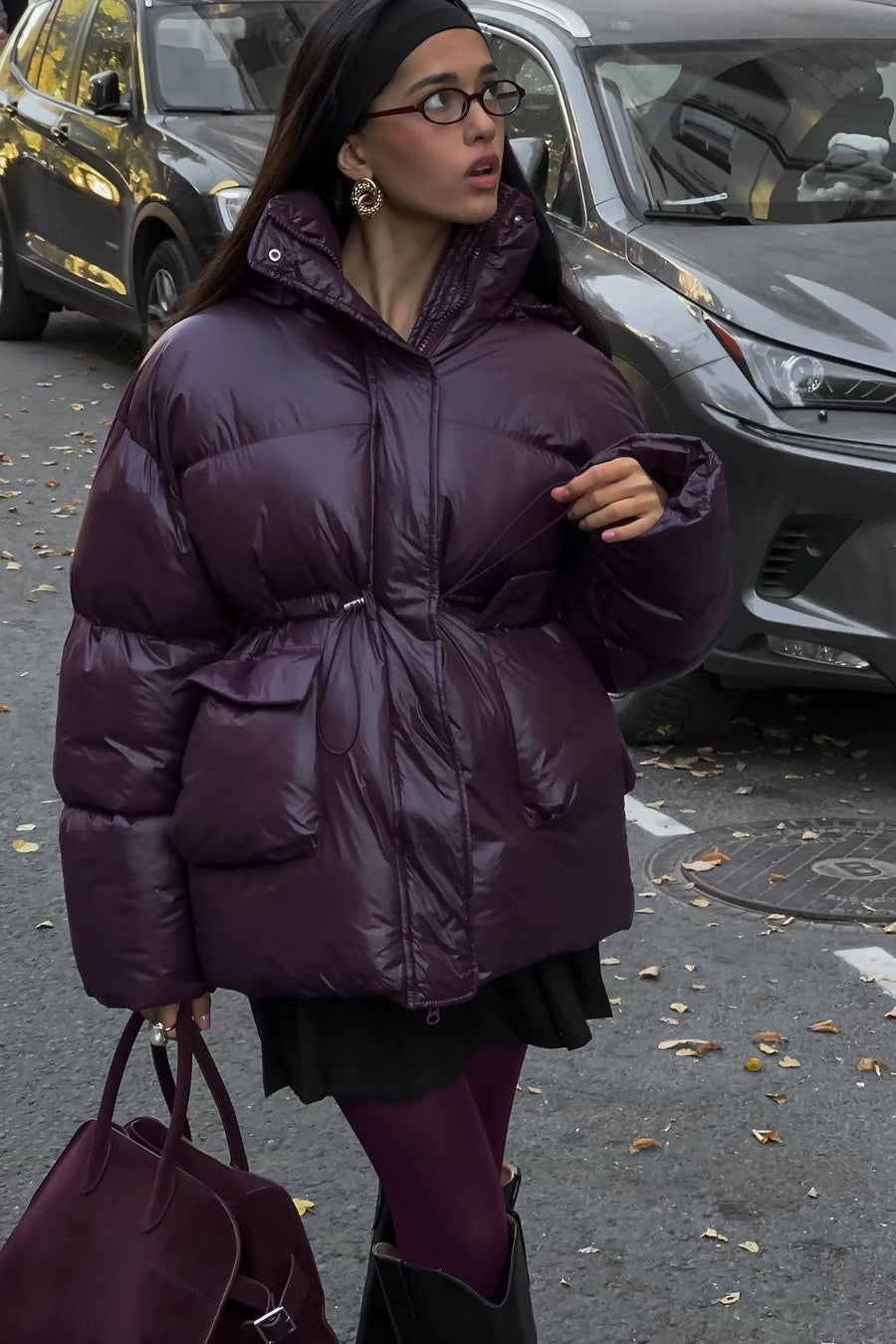 Solid Color Zipped Hooded Puffer Jacket