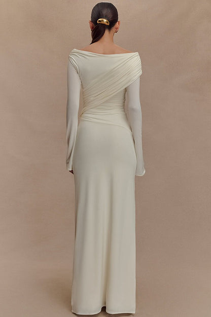 Crossover Ruched Drape Long Sleeve Column Maxi Dress