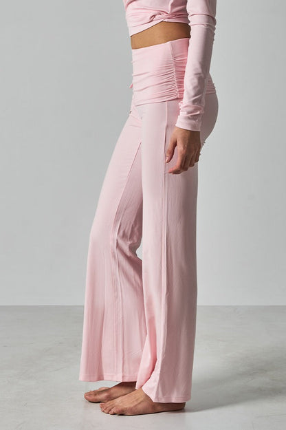 Solid Fitted Foldover Soft Pants