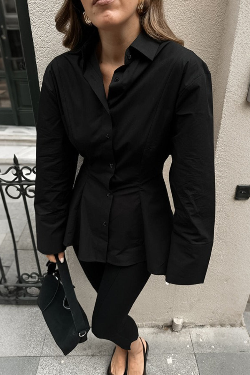 Pintuck Waist Collared Blouse