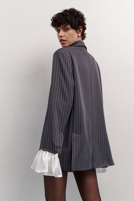 Striped Lace Ruffle Oversized Coat