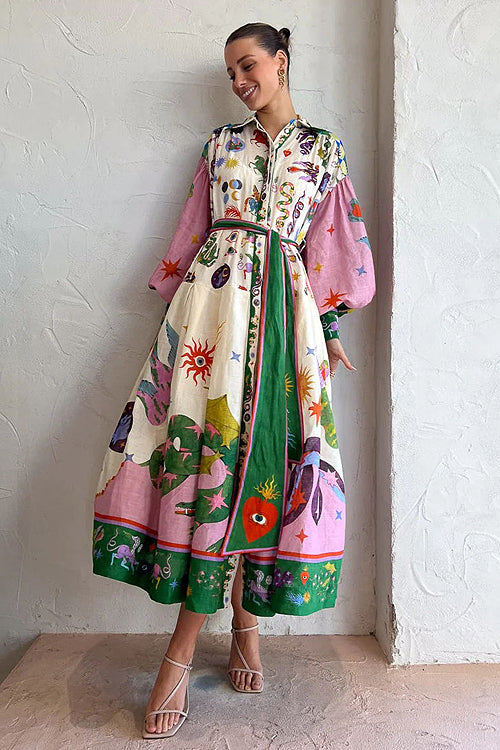 Boho Print Long Sleeve Tiered Maxi Dress
