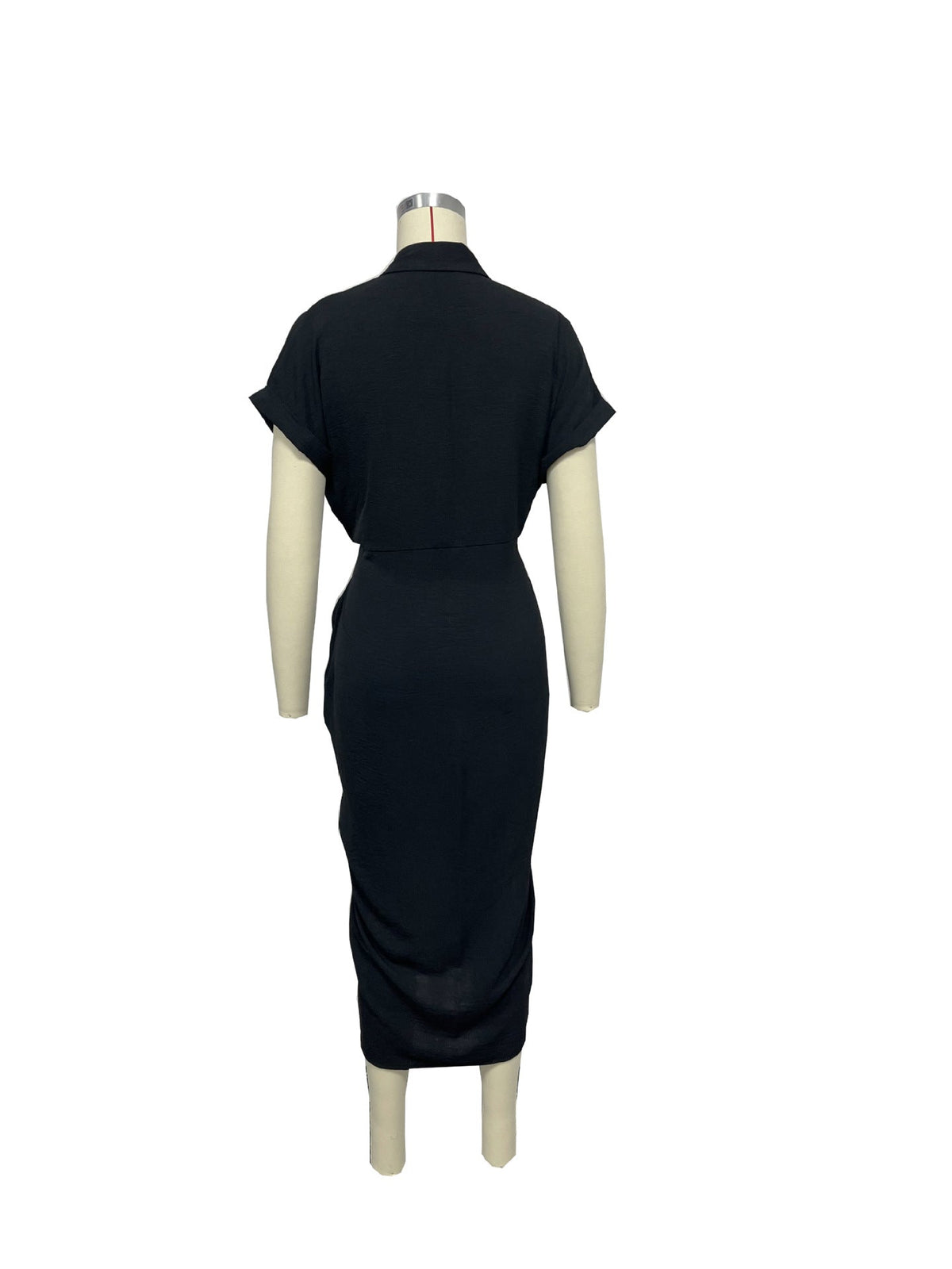 Collar Button Front Tie Waist Wrap Hem Midi Shirt Dress